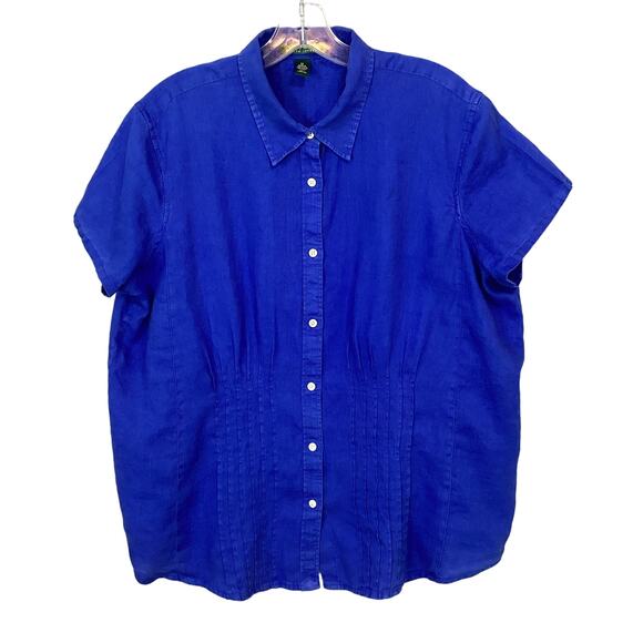 Lauren Ralph Lauren 100% Linen Shirt Size 1X Short Sleeve Pintuck Pleat Office - Picture 1 of 14